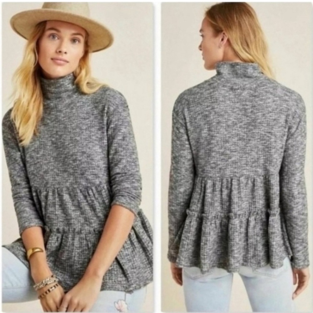 Eri + Ali ANTHROPOLOGIE NWT Waffle Knit Tiered Mock Neck Sweater M